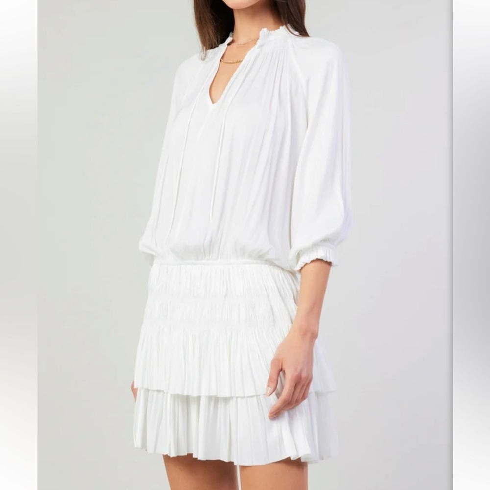 Current Air White Pleated Smocked Drop Waist Tiered Ruffle Mini Dress S 729